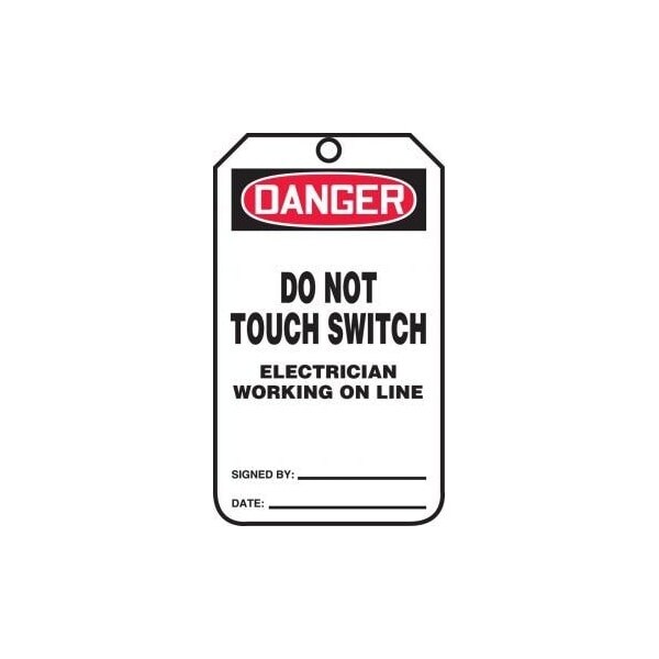 Accuform Safety Tags, DANGER DO NOT TOUCH SWITCH ELECTRICIAN WORKING ON, 5.75in x 3.25in, PF-Cardstock, 25PK MDT107CTP - main